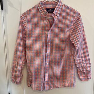 Vineyard Vines Boy’s Pink, Blue & White Checked Button-Down Shirt Size Medium
